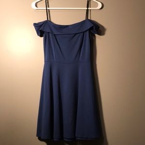 off the shoulder blue dress